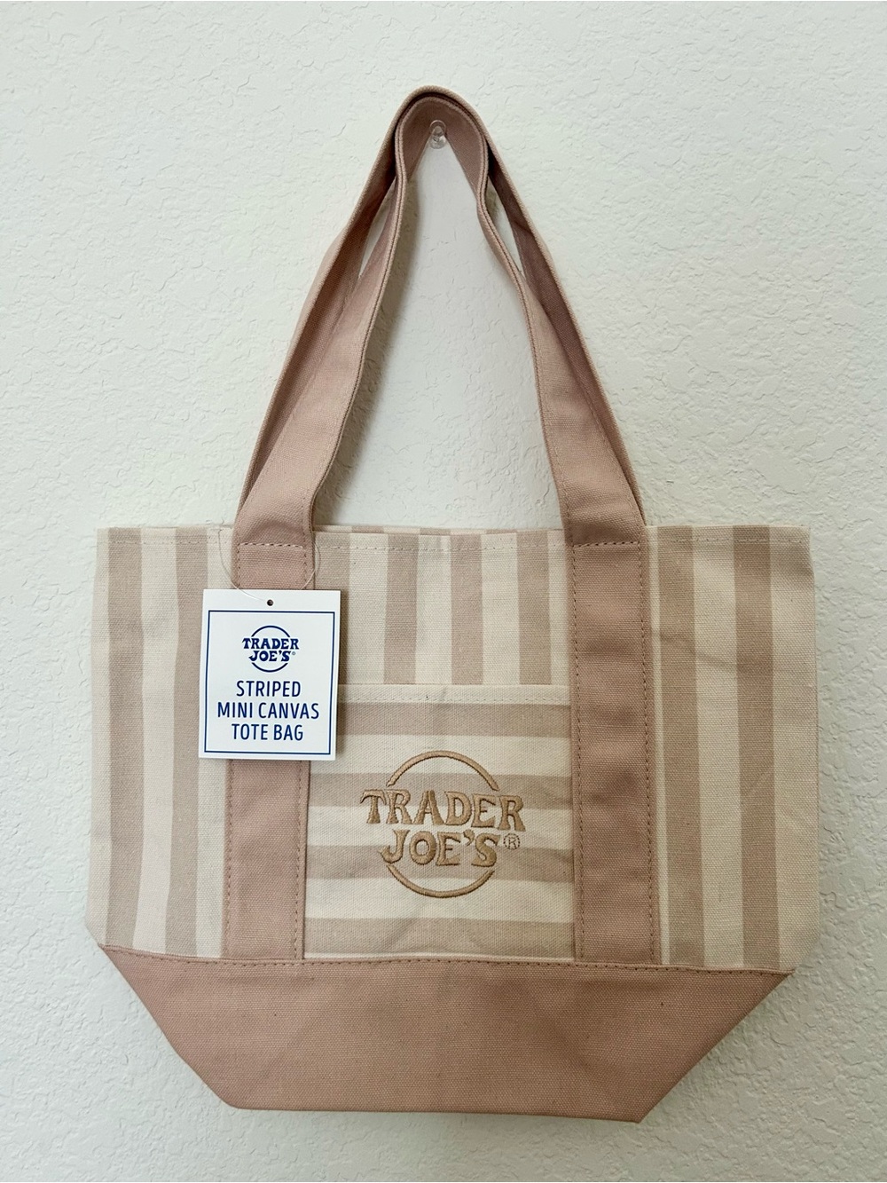 Trader Joe's Striped Mini Canvas Tote Bag - Tan & Cream